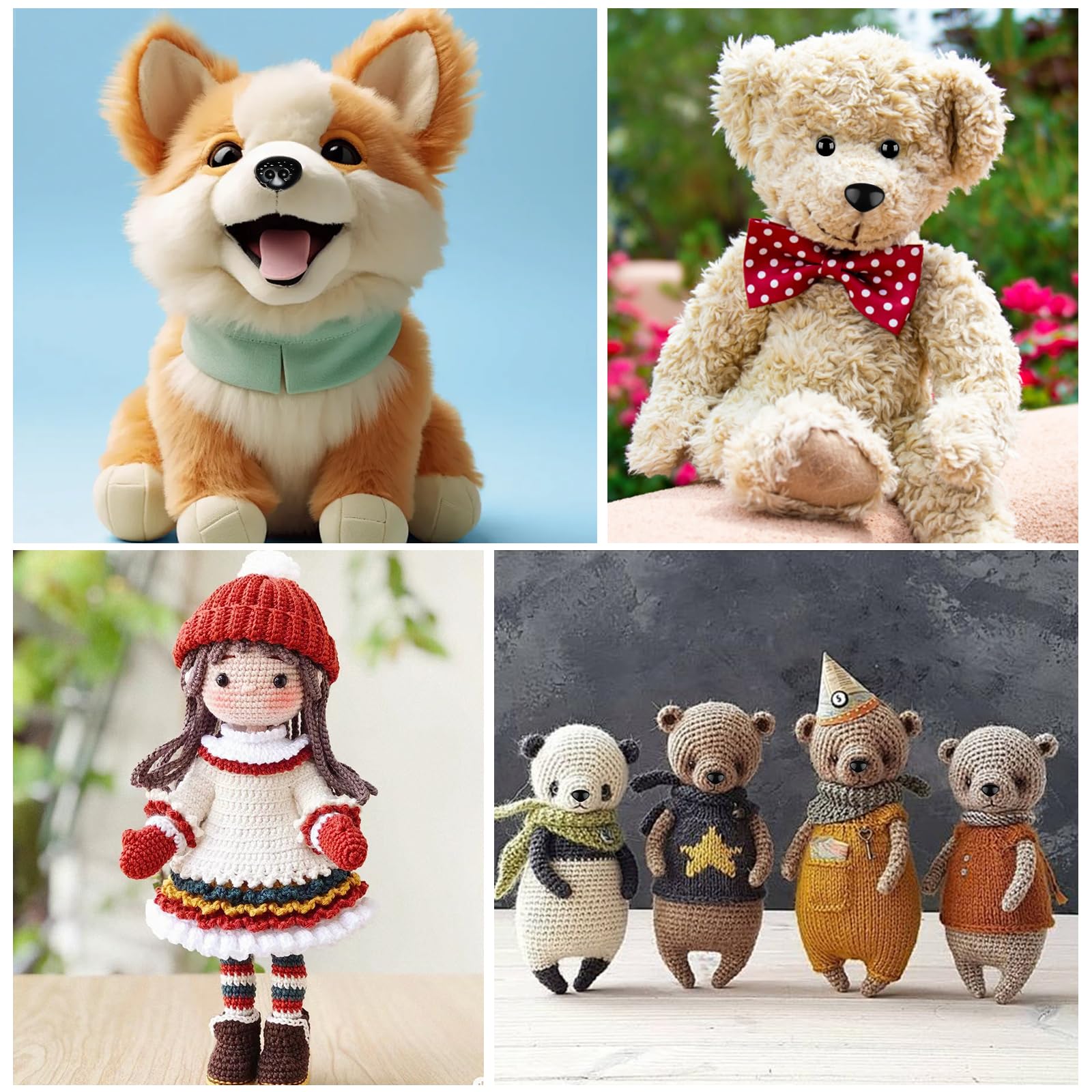430 Yeux Amigurumi à Coudre Hengxinchen - Noir, 8-15mm, Avec Nez Sécurité Pour Peluches