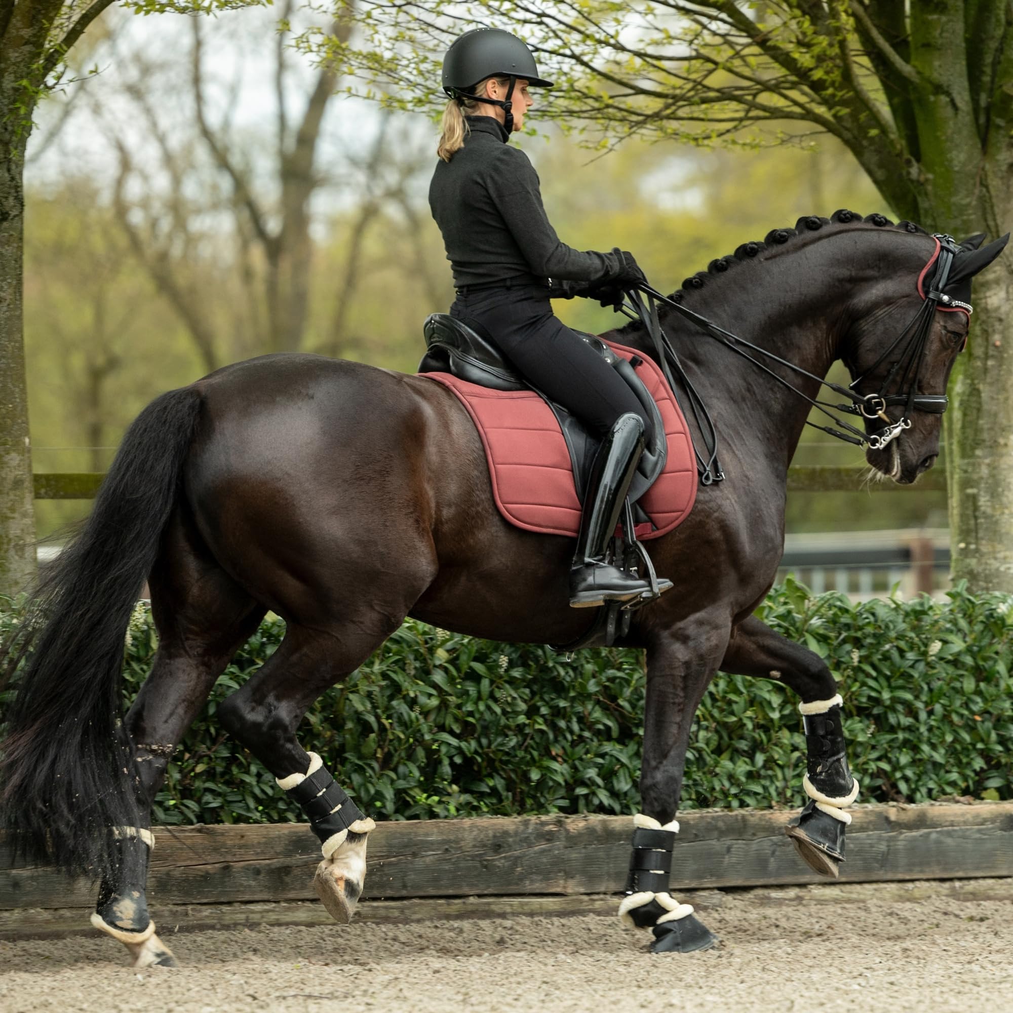 HKM Reitstiefel Damen -Lynette- Schwarz | Dressurstiefel mit Lackleder | Elastikeinsatz mit Reißverschluss | Lang/Normal Schaft