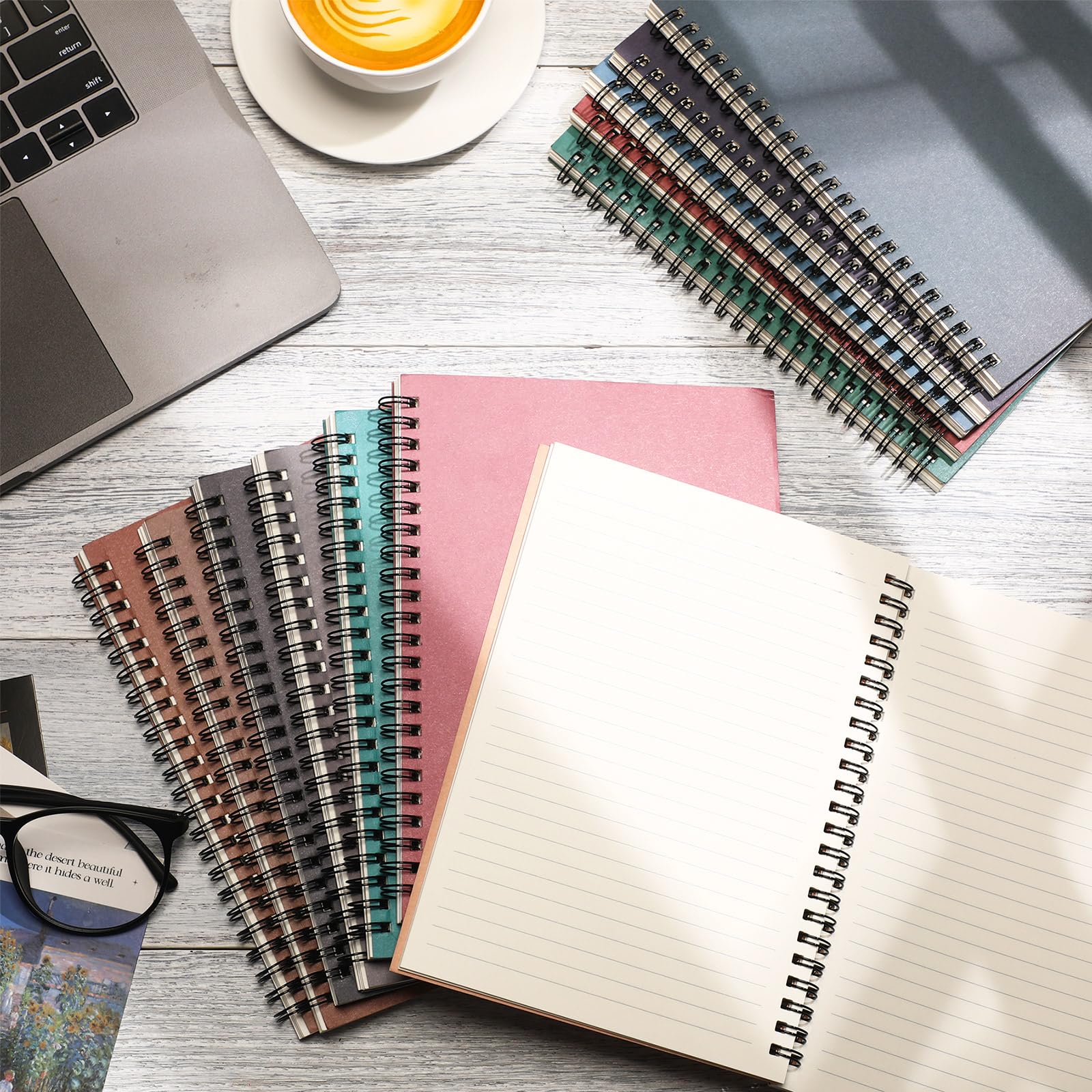 Fuutreo 12 cuadernos en espiral para el trabajo, tamaño A5, 8.3 x 5.7 pulgadas, cuaderno de espiral con rayas universitarias, papel kraft, 12 colores, 60 hojas, 120 páginas para oficina y escuela