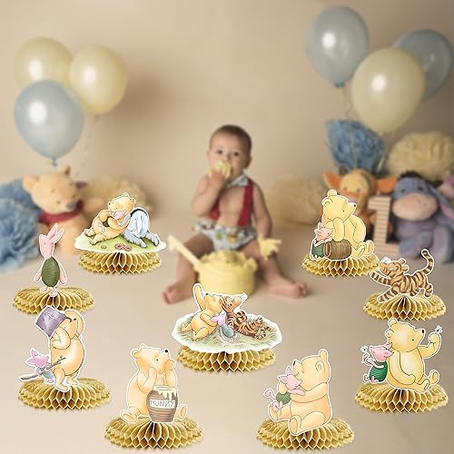 Miniatura 6 de 9 centros de mesa clásicos de Winnie Honeycomb para decoración de baby shower, bonitos centros de mesa Winnie para suministros de fiesta de