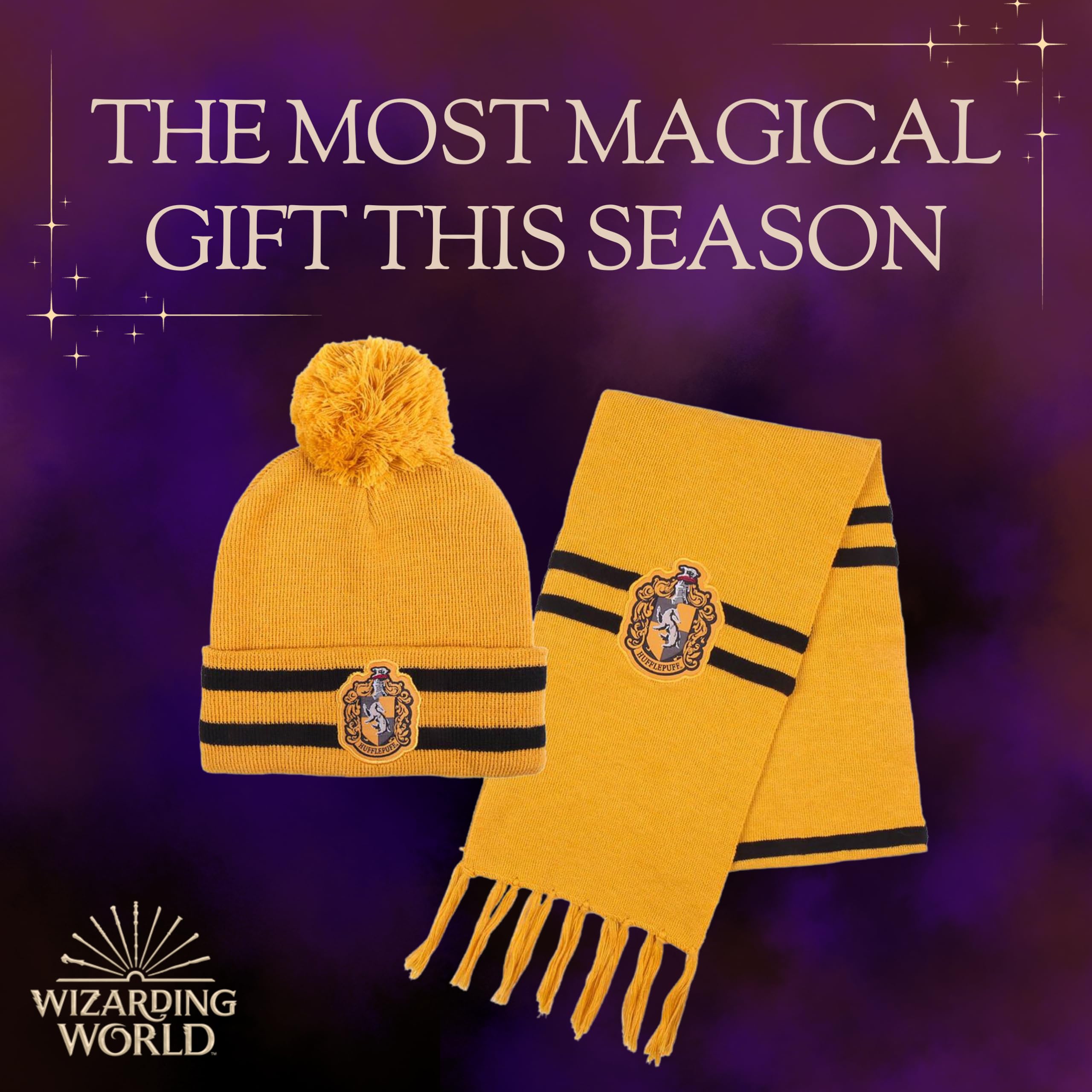 Harry Potter Gorro y Bufanda, Conjunto de Invierno para Niños y Adolescentes, Gorro y Bufanda Hogwarts Hufflepuff, Accesorios de Invierno | Amarillo