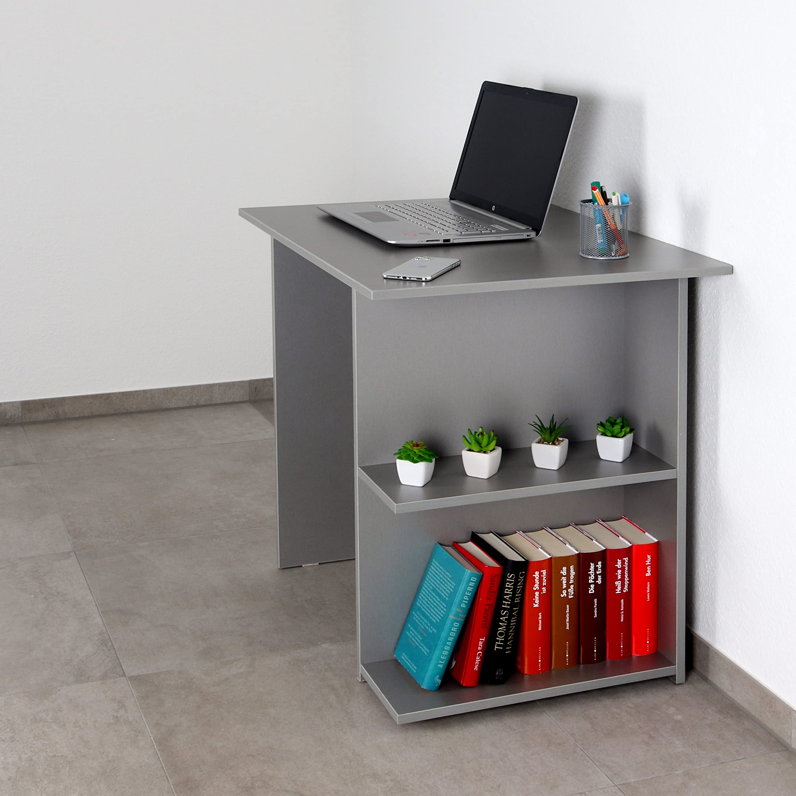 RICOO Scrivania piccola 82 x 76 x 60 cm WM089-PL Scrittoio piccolo Tavolo lavoro Ufficio Postazione PC Consolle Studio Tavolino Legno grigio