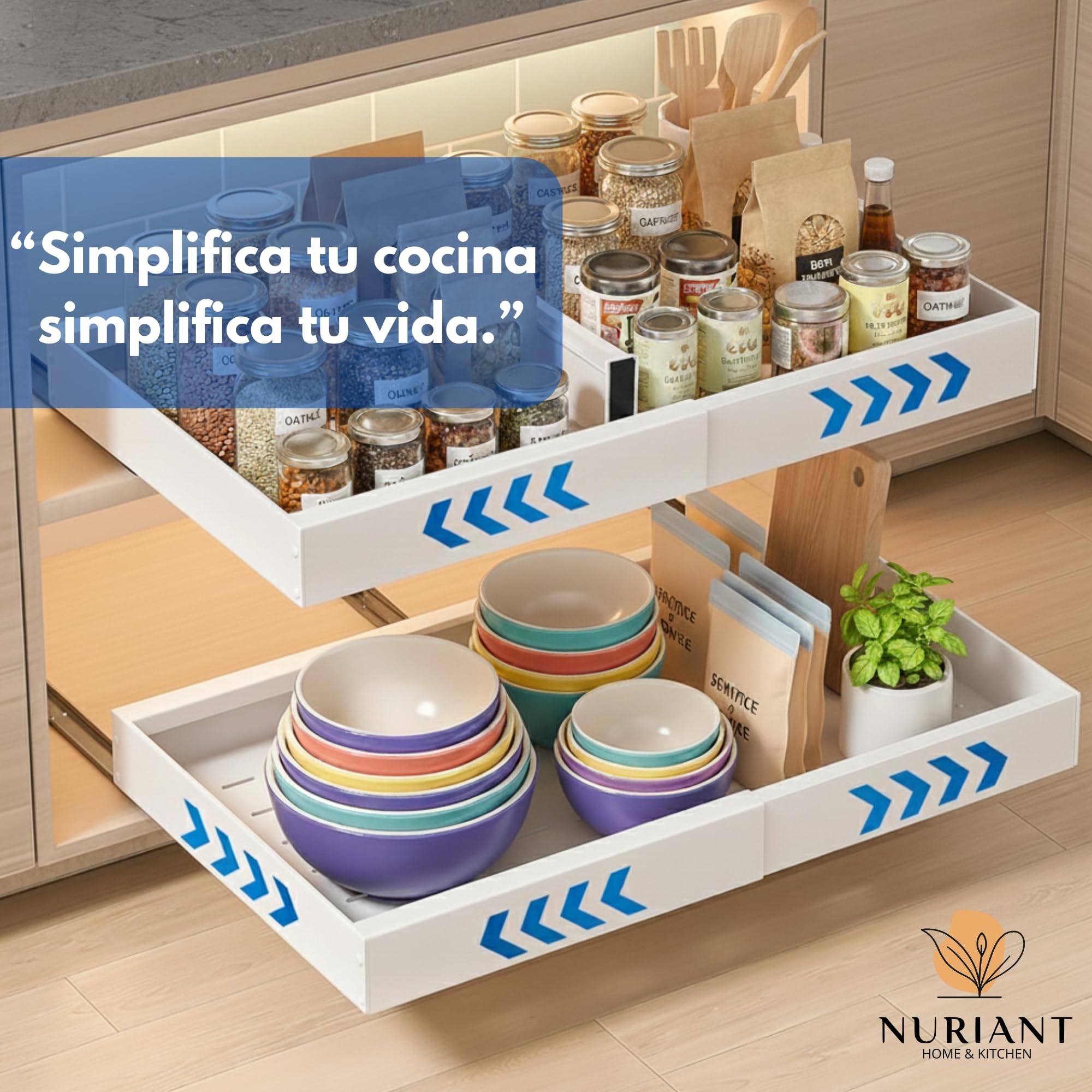 NURIANT HOME & KITCHEN - Removable Kitchen Drawer with Telescopic Guides – Steel Sliding Organizer, with Adjustable Extendable Metal Divider for Cabinets and Pantry — view 7