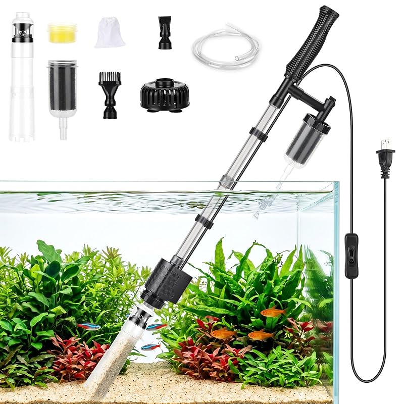 Aspirador Elétrico de Cascalho para Aquário AQQA AQ226 8 em 1, 320 GPH, Preto