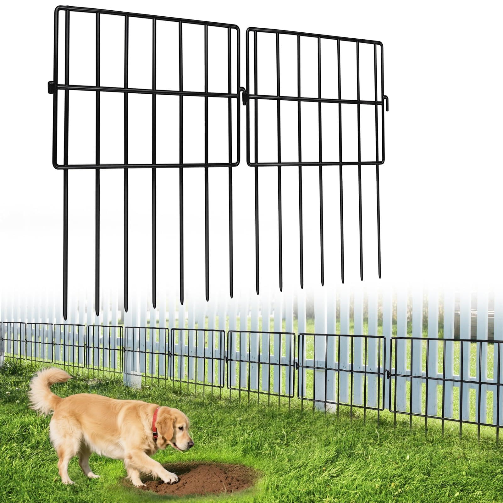 View 1 of 12 Pack Animal Barrier Fence, 12ft(L) x 13in(H) No Dig Fence for Dogs, 1.2in Gaps Anti Digging Fence for Dogs, Rustproof Metal Garden Fence Animal Barrier for Flower Beds & Patio