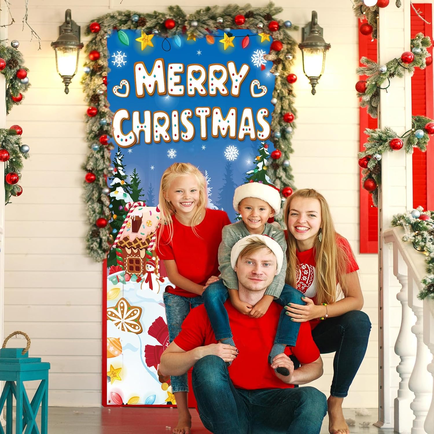 HOWAF Gingerbread Door Cover, Christmas Door Cover, Christmas Door Banner for Xmas door decorations Party Favor Supplies, Gingerbread Man Door Backdrop Photo Booth