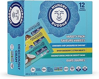 HUNGRY BUDDHA Bars - Plant Based Protein Bars - Vegan Nutrition Bars - Low Sugar Healthy Snacks - Gluten Free Snack Bars - Peanut Free - Protein Bar - Keto Bar - 12 Count [Bestsellers Variety Pack]
