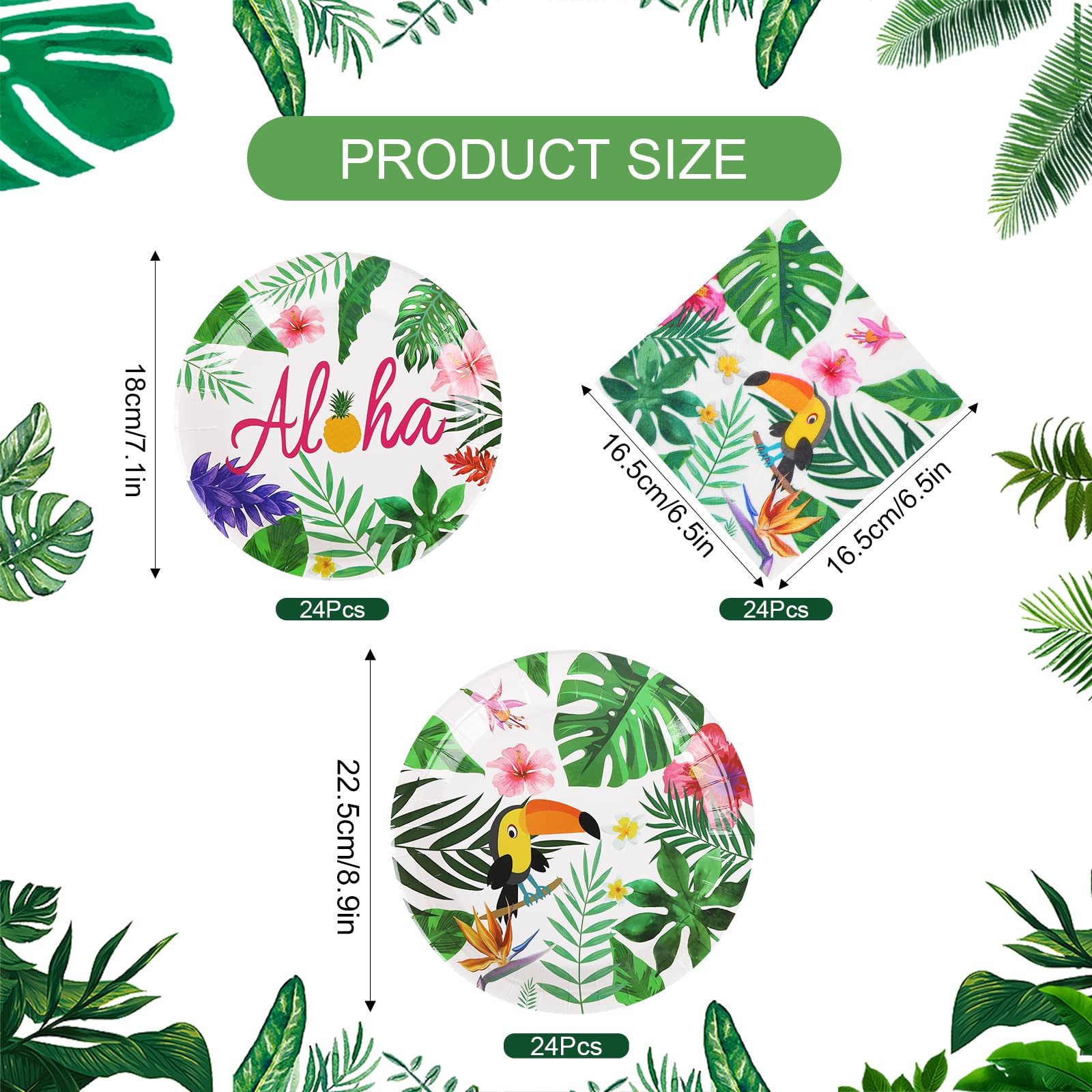 Assiette Pique Nique Vaisselle Jetable Thème Hawaï - 40 Pièces - Flamingo & Plage - Fêtes D'été Assiettes Carton