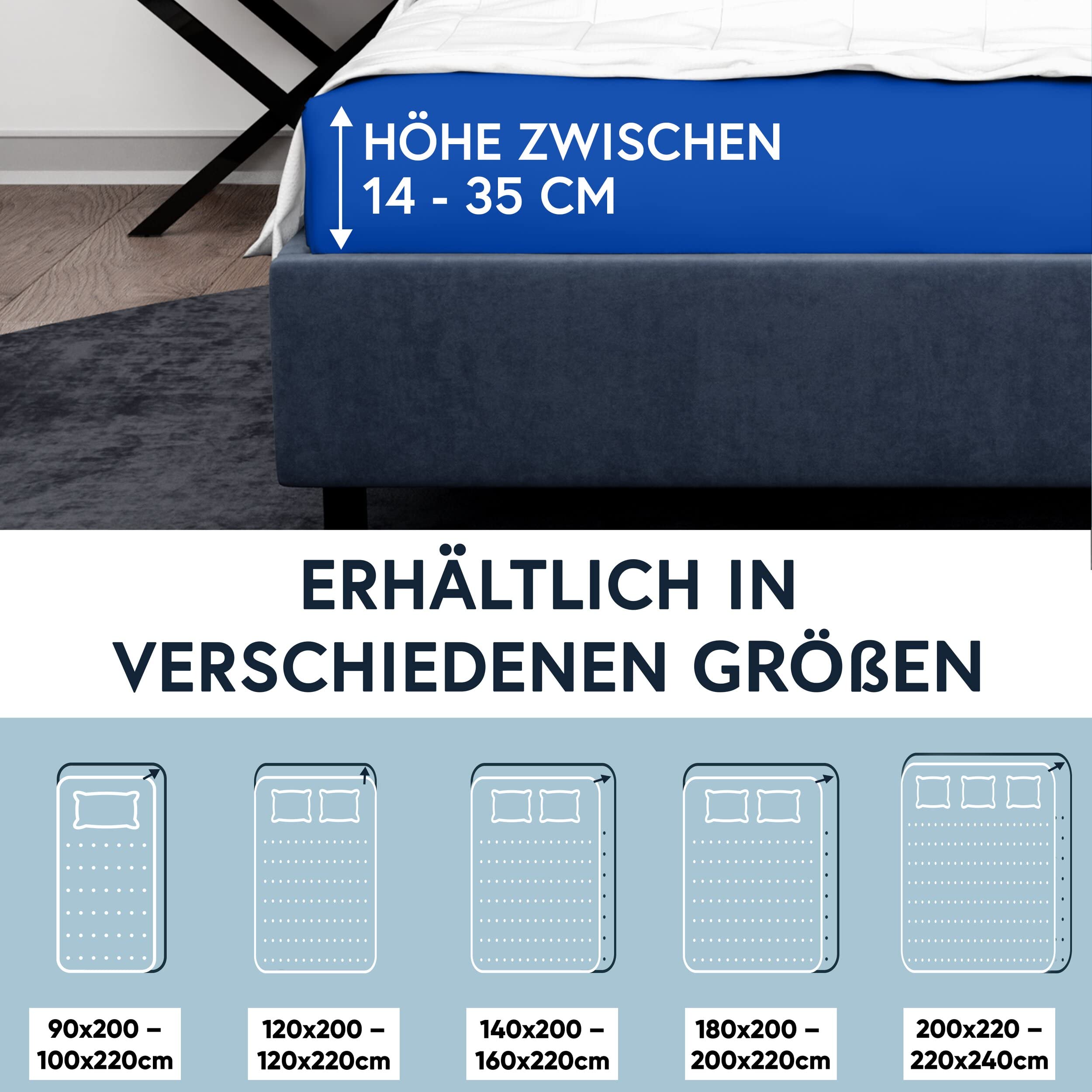 Moon -Luxury Prześcieradło z gumką, dżersej, 230 g/m², do łóżek wodnych, łóżek kontynentalnych i tradycyjnych materacy (błękit królewski, 200 x 220 – 220 x 240 cm)