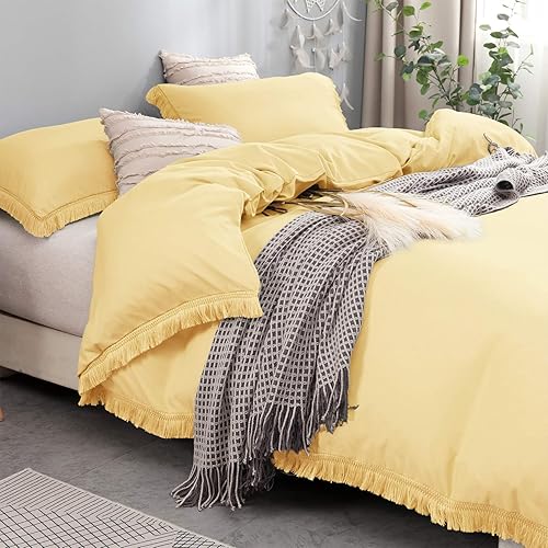 Nankusa - Funda de edredón de microfibra 100% lavada, 3 piezas, con borlas, ultra suave y transpirable, con cierre de cremallera y lazos en las