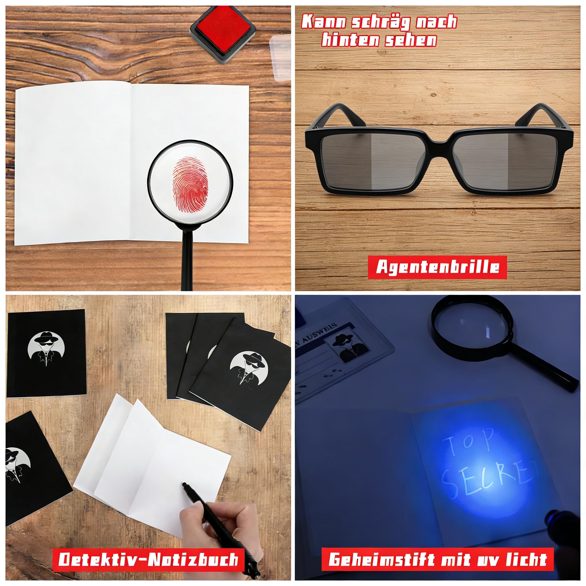 SelfTek 48 PCS Détective Pinata Anniversaire, Kit Espion Enfant avec Lunettes D'agent, Stylo Secret, Carnet De Notes, Loupe, Carte De Détection, Cadeaux De Jeu De Détective