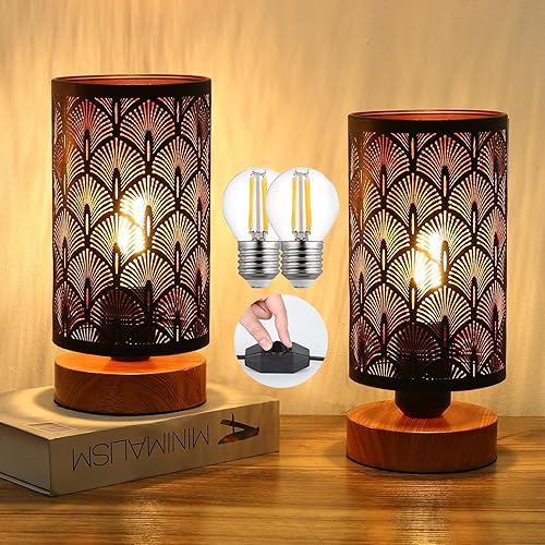 Miniatura 10 de Lámpara de mesa rústica negra para dormitorio, pequeña, de granja, regulable, lámparas de mesita para mesa de noche, lámpara de pie industrial con