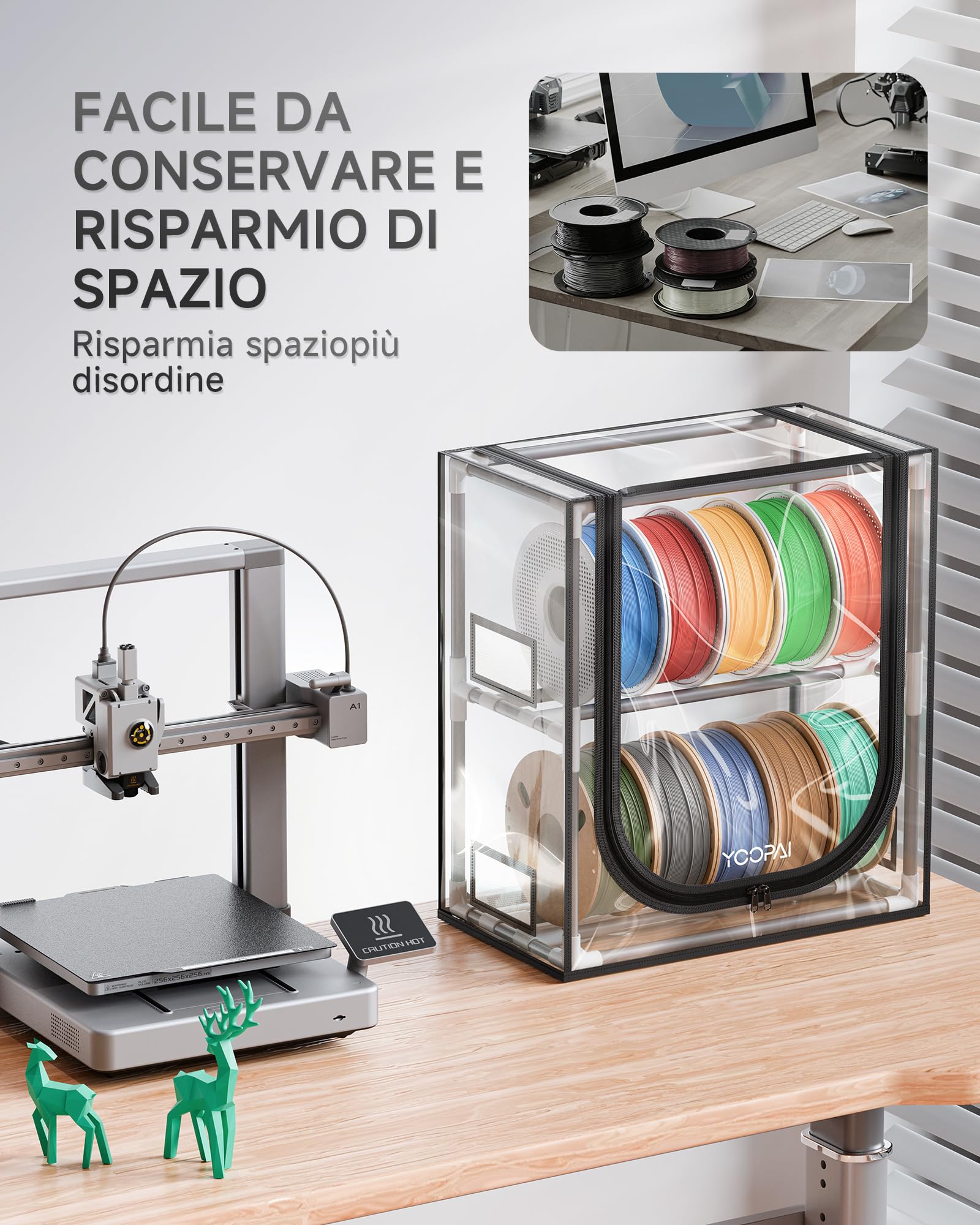 YOOPAI Scatola Portafilamenti per Stampanti 3D, 2 Ripiani in Metallo con Coperchio Trasparente & Essiccante – Per 12 Bobine (PLA, ABS, PETG, TPU), Design a Tenuta, Compatta per Officina e Casa