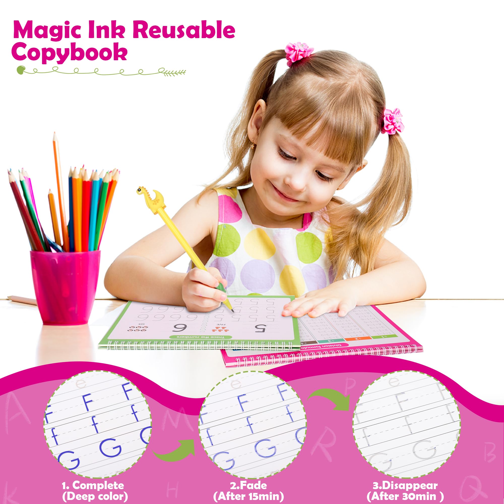 6 Pack Magic Grooved Copybooks, Magical Ink Handwriting Practice Books for Kindergarten Reusable Learning Activity Book - Image 3