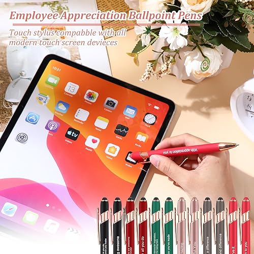 Miniatura 4 de Outus 72 bolígrafos de agradecimiento para empleados a granel, con punta de lápiz capacitivo, inspiradores de tinta negra de metal, para