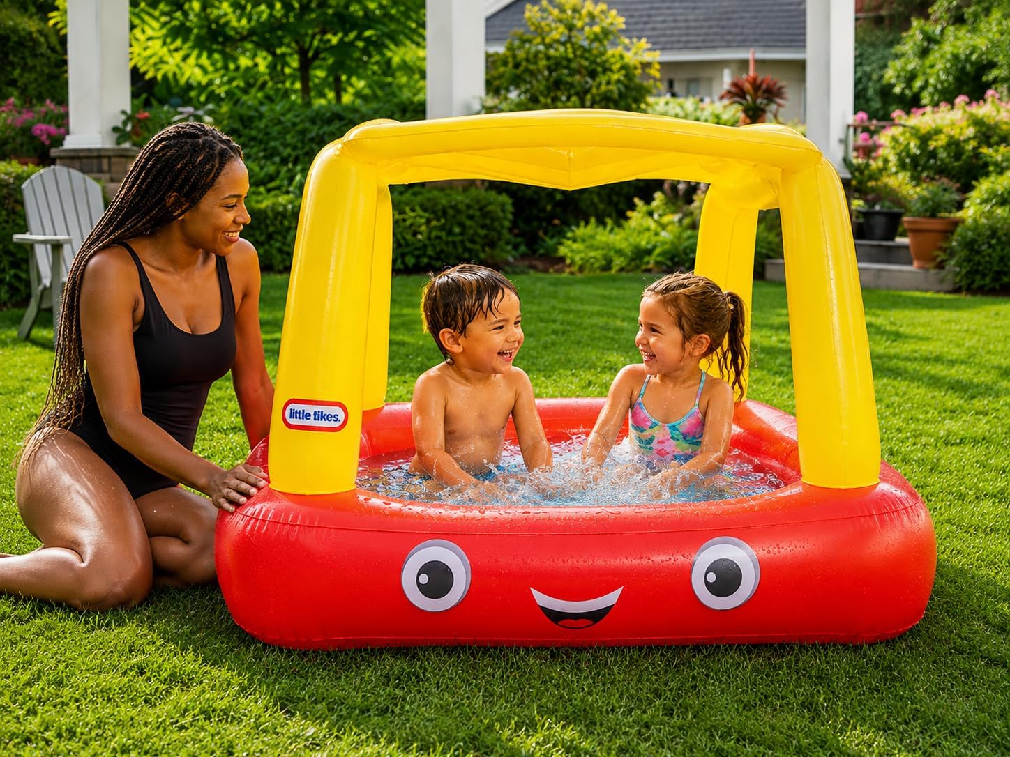 Little Tikes Cozy Coupe Inflatable Kiddie Pool with Sun Shade | UPF 50 Sun Shade for Cool, Comfortable Outdoor Play, Spacious Kiddie Pool for 2–3 Children