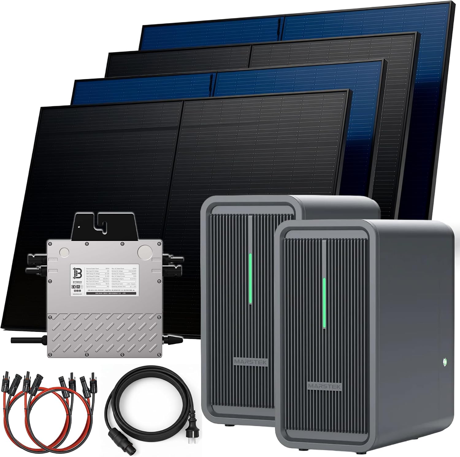SUNNIVA Balkonkraftwerk 2000W | 2x MARSTEK B-2500-D | 4x 500W Bifazial | 4,48 kWh Speicher