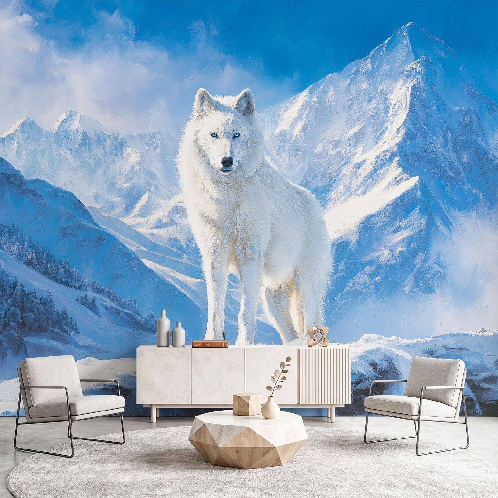 Kinowa, natura, motyw zwierzęcy, wilk, Snow Berg, fototapeta, dekoracja ścienna, tapeta z motywem, 300 x 210 cm, dekoracja ścienna, tapeta ze wzorem do salonu, sypialni