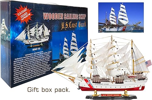 Miniatura 3 de SAILINGSTORY Modelo de Madera Barco de la Guardia Costera de los Estados Unidos Águila Barque Barque Modelo Vela Decoración USCG 1936 Réplica Mediano