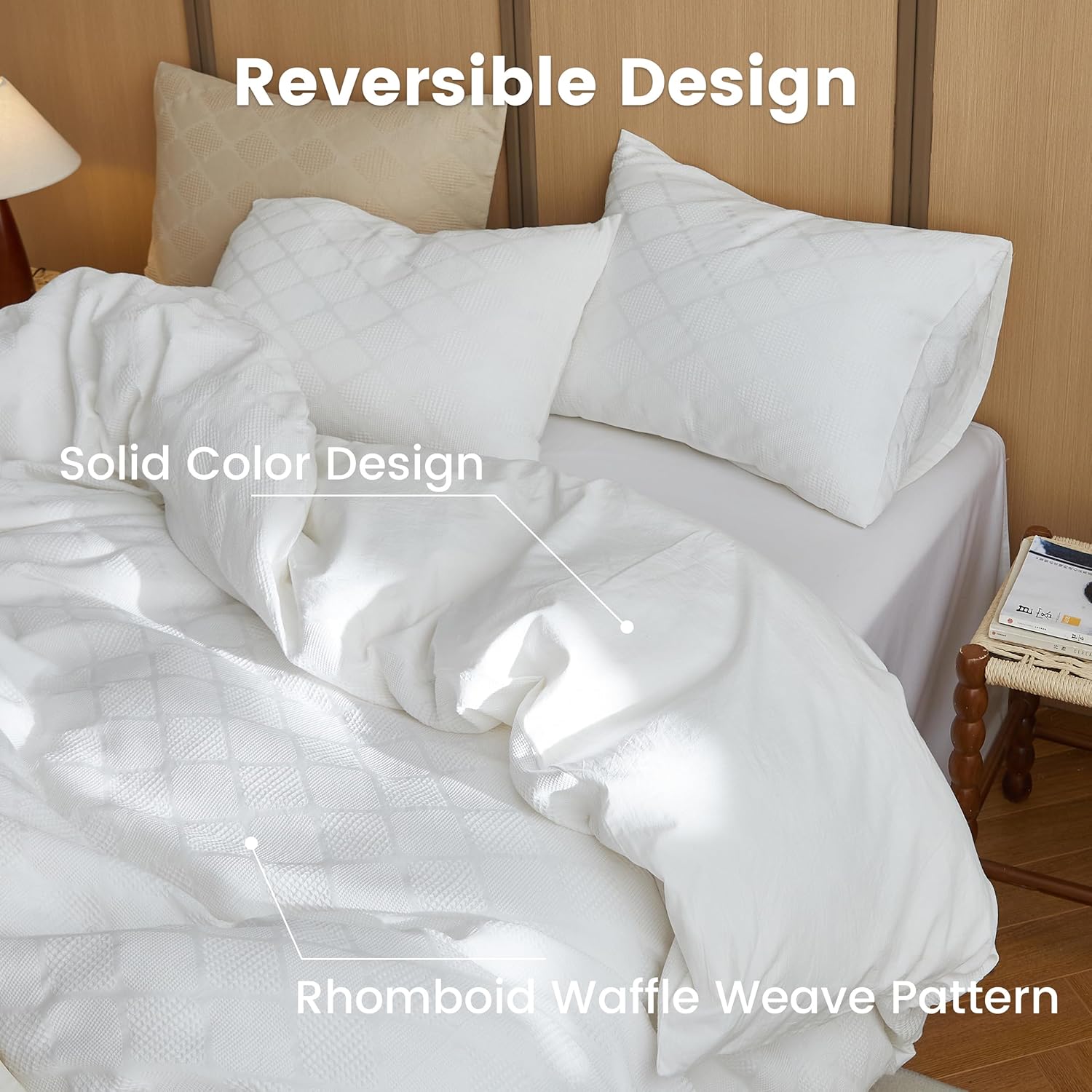 BISELINA 100% Cotton Waffle Weave Duvet Cover Set Full Size 3 Pieces (1 Duvet Cover 78"x86", 2 Pillowcases) Soft Breathable Durable Chic Bedding Set for All Season - White, Full Size
