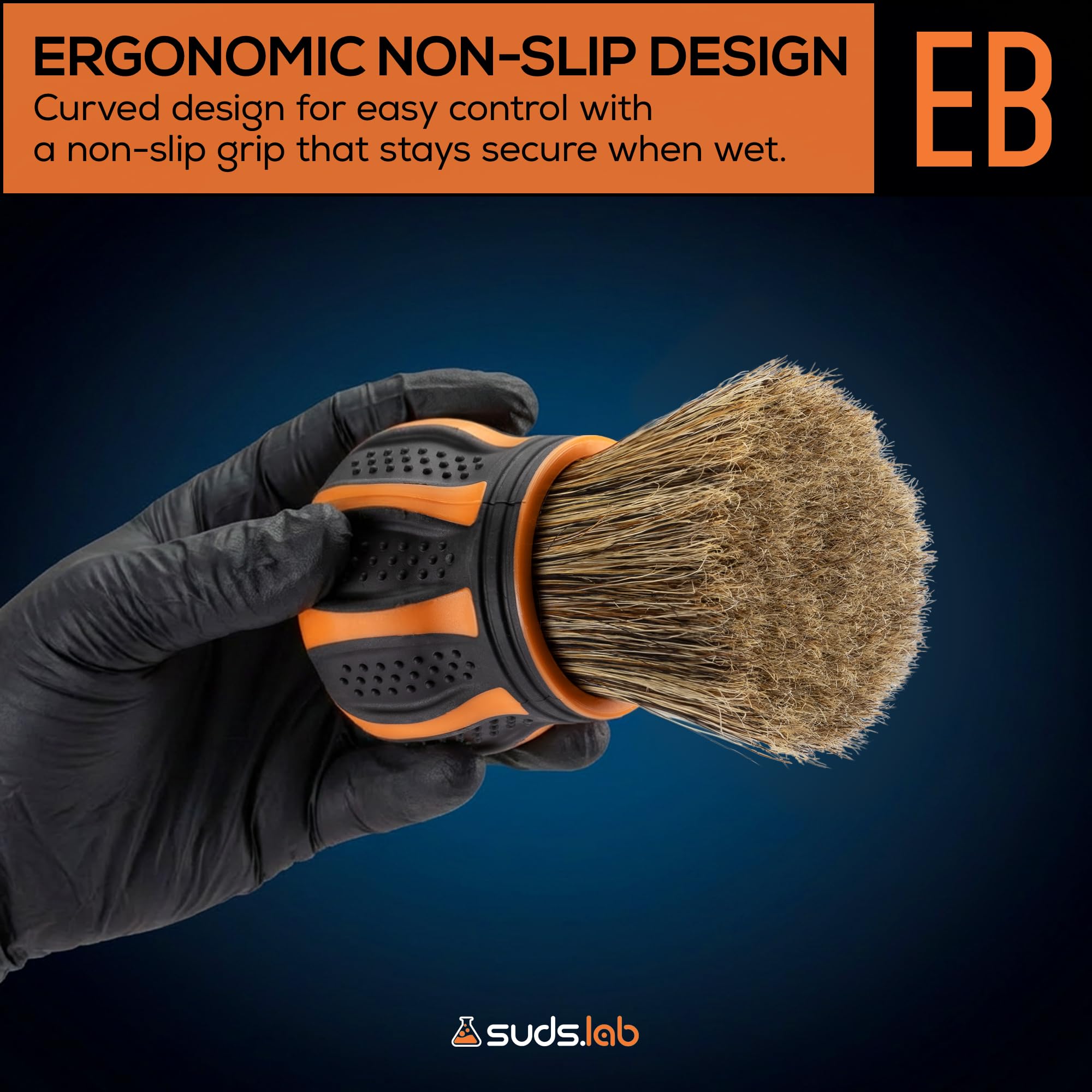 Suds Lab Elite - Cepillo de pelo de jabalí para detalles de coche, limpieza profunda con soporte, sin metal, herramienta de detalles de alta absorción para interiores y exteriores sin arañazos