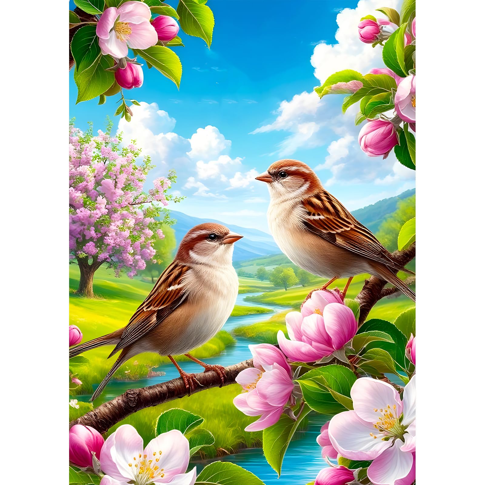 DPHERO Sparrows Birds Diamond Painting Kits for Beginners Adults,5D DIY Pastoral Scenery Diamond Art Kits,Round Full Drill Wildflowers Art Crafts,DIY Painting by Numbers for Home Wall Decor 12x16 inch