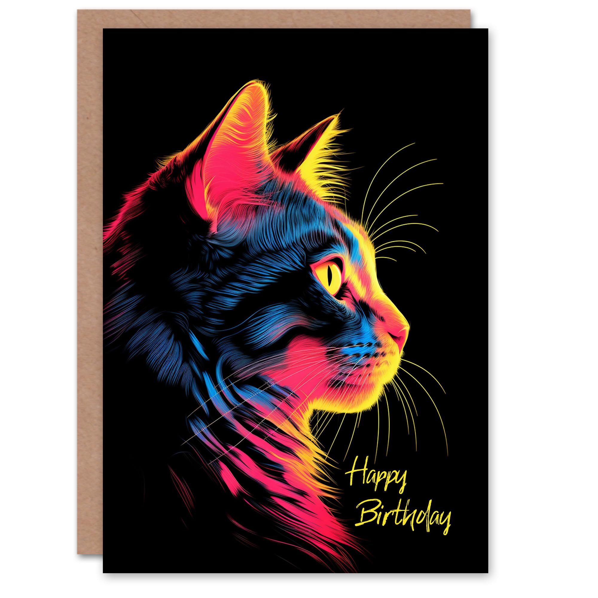 Artery8 Birthday Greeting Card Vibrant Neon Cat Lover For Him Her