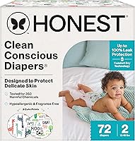 Honest Company Clean Conscious Diapers Size 2: Hypoallergenic, 100% Leakproof, Fragrance-Free for Sensitive Skin, 72 Count Club Box