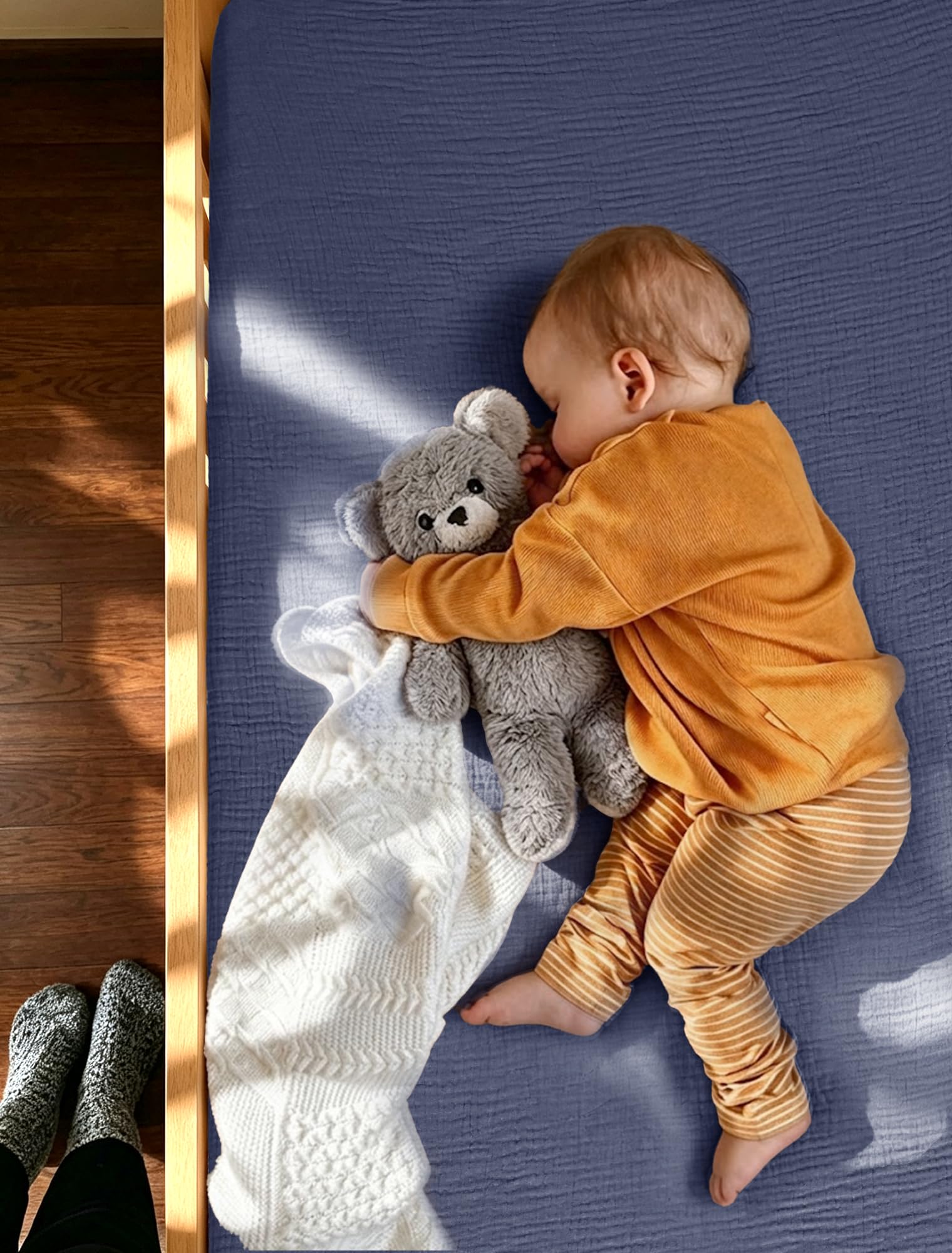 lulumoon Lot de 2 Draps-housses en mousseline de coton, pour lit bébé, draps-housses neutres pour bébés, garçons et filles