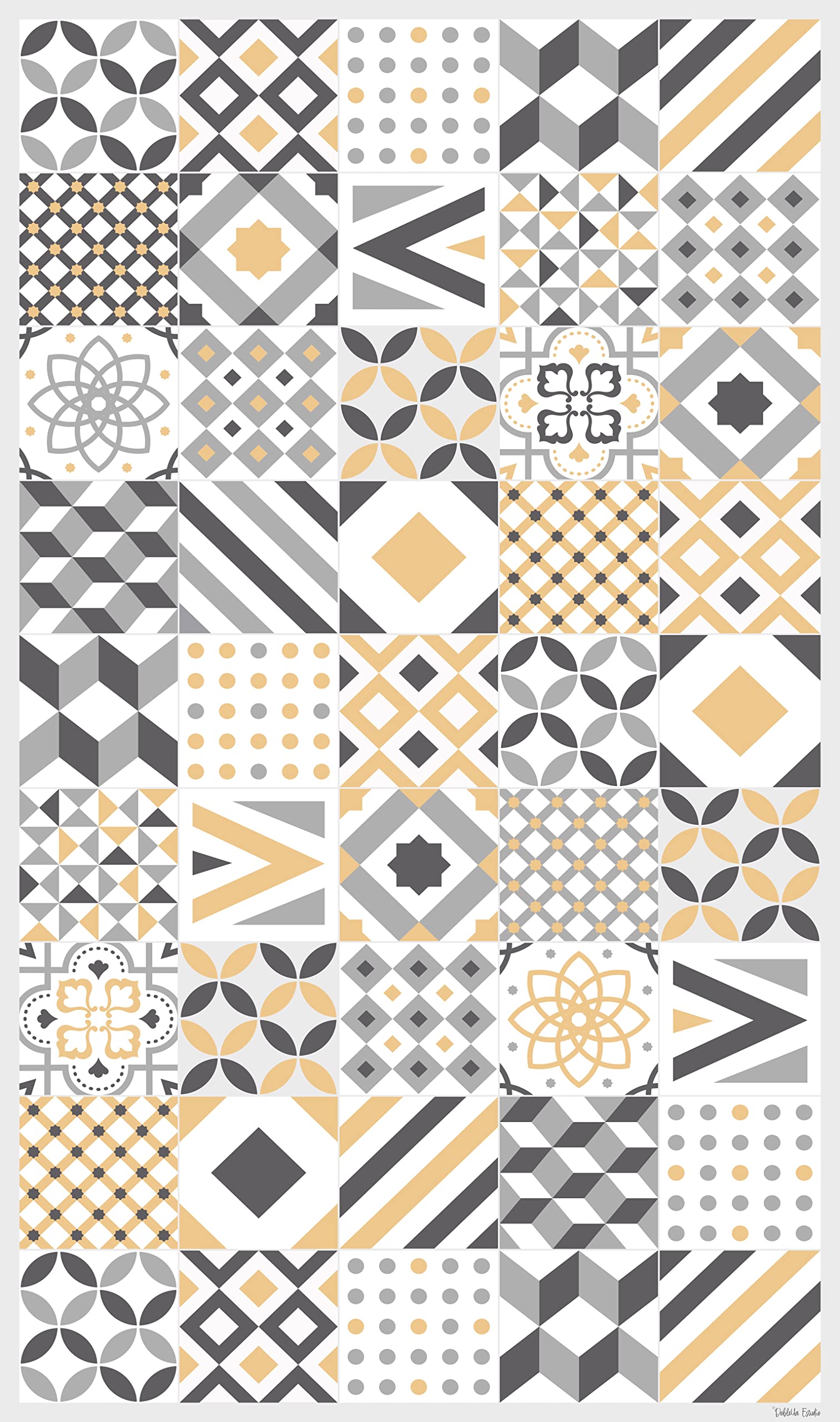 DobleUve Estudio Alfombra Vinílica Hidráulica 18 | Color Amarillo | 47x80 cm | Lavable Antideslizante | Suelo para Cocina o Salón