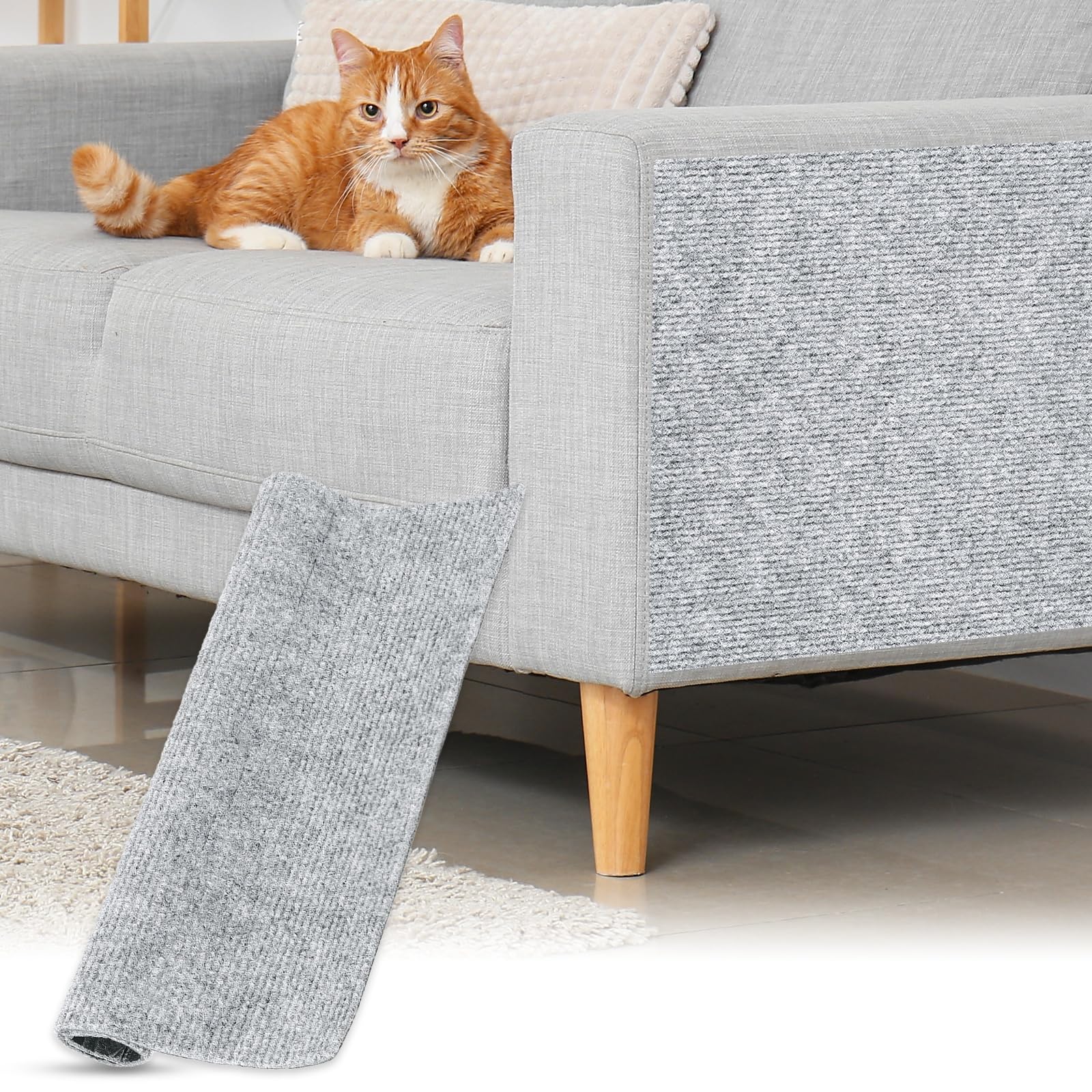 sourcing map Self-Adhesive Cat Scratching Mat, 1 Roll 11.8" x 11.8" Couch Protector from Cat Claws for DIY Sofa, Wall, Doors, Cut Anti Cats Scratch Pad Carpet Mat, Light Gray
