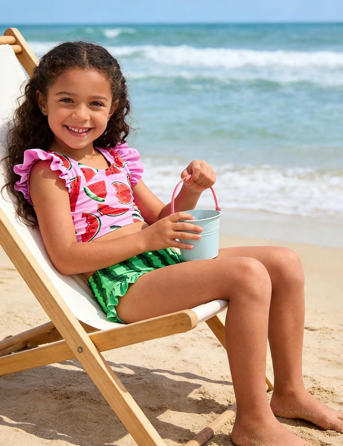 Idgreatim 3-7T Little Girls Two Pieces Swimsuits Kids Ruffles Sleeve Bathing Suit - Image 2