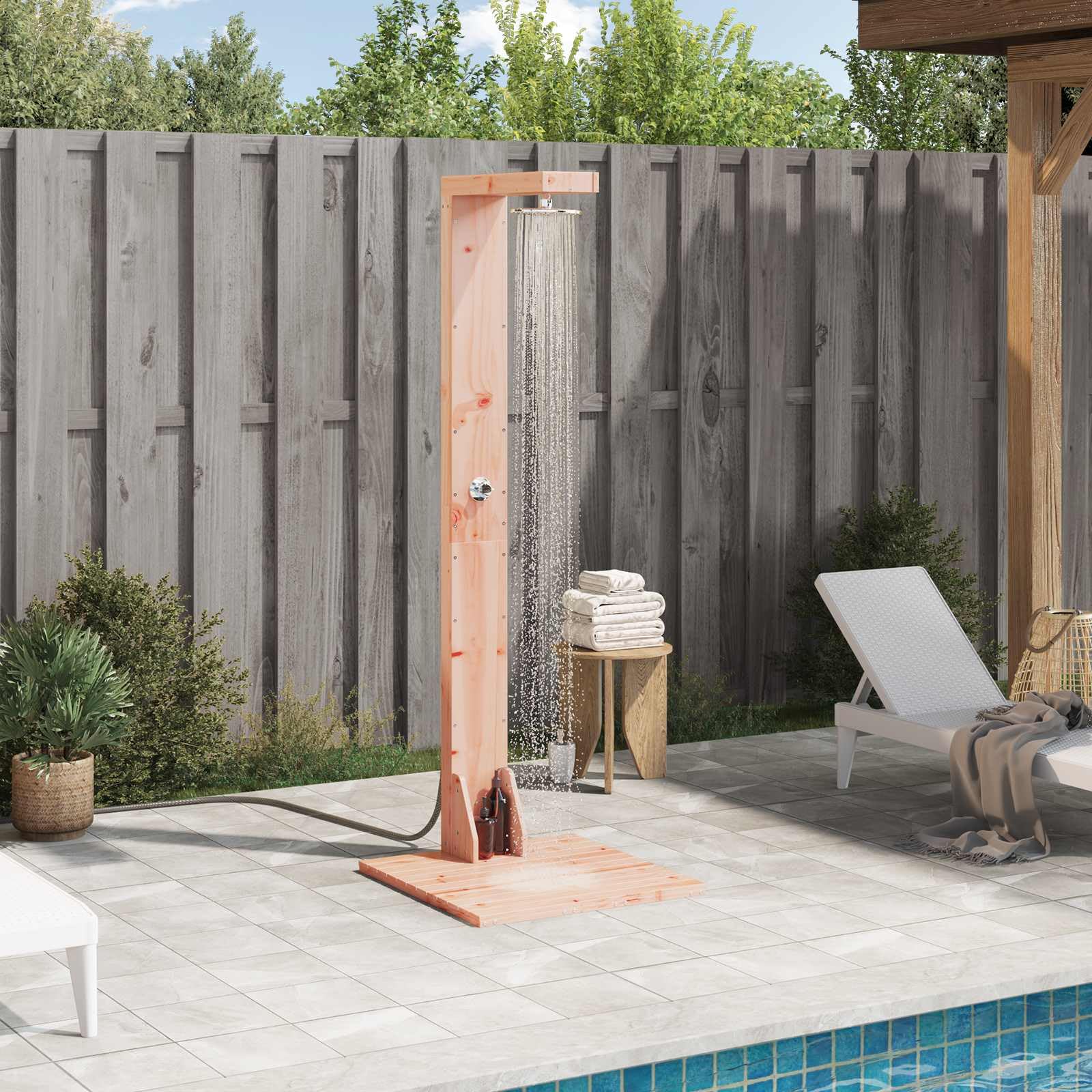 vidaXL Ducha de exterior 210 cm Natural, Ducha Moderna de Exterior, Resistente al Tiempo, Jardín, Área de Piscina, Perfecta para Uso al Aire Libre