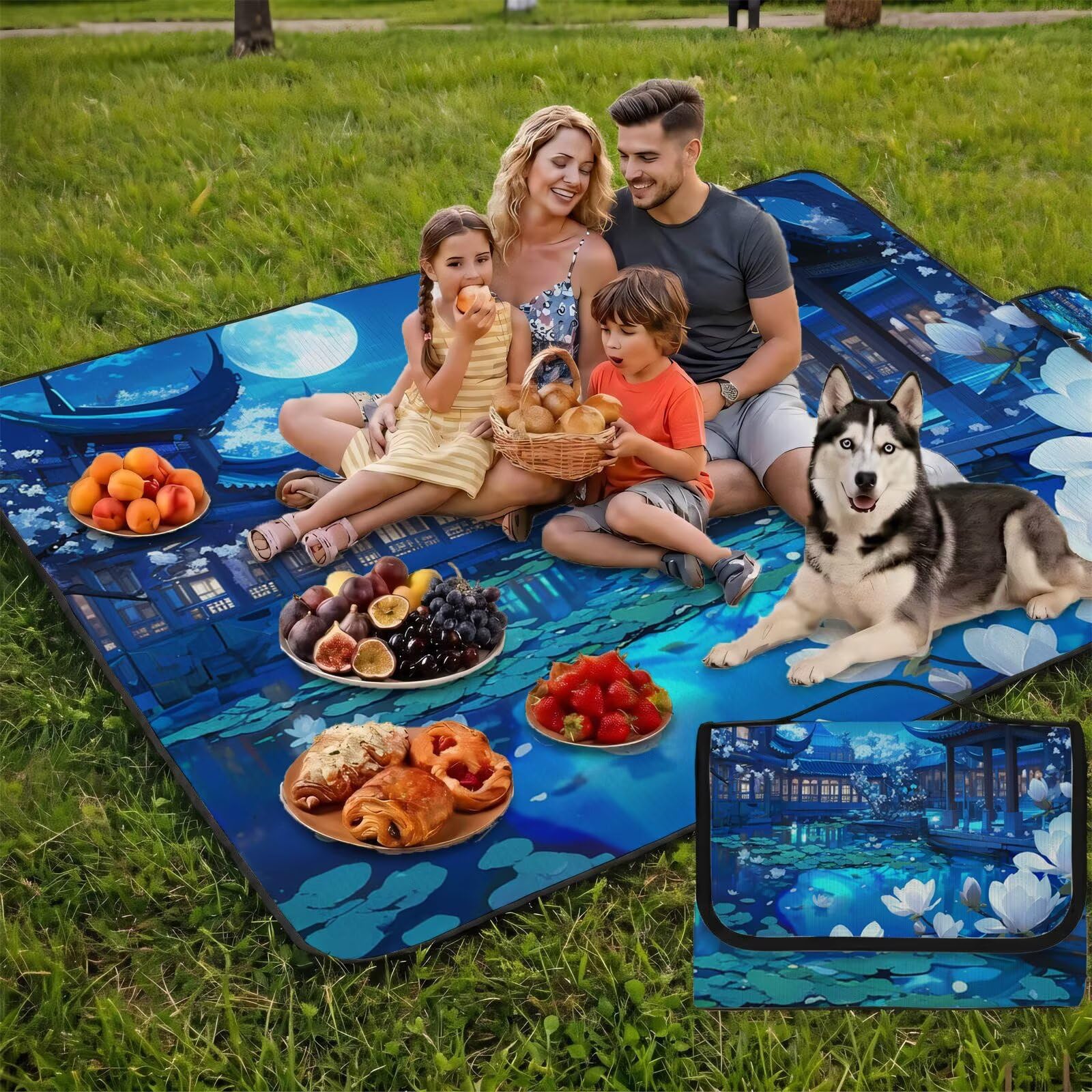 Coperta de Picnic 150x200 cm, Giappone Manta Picnic Impermeable Anti-Sabbia Manta de Playa Pieghevole, Outdoor Picnic Blanket per Spiaggia, Camping, Giardino, Trekking - Flower FZ-87