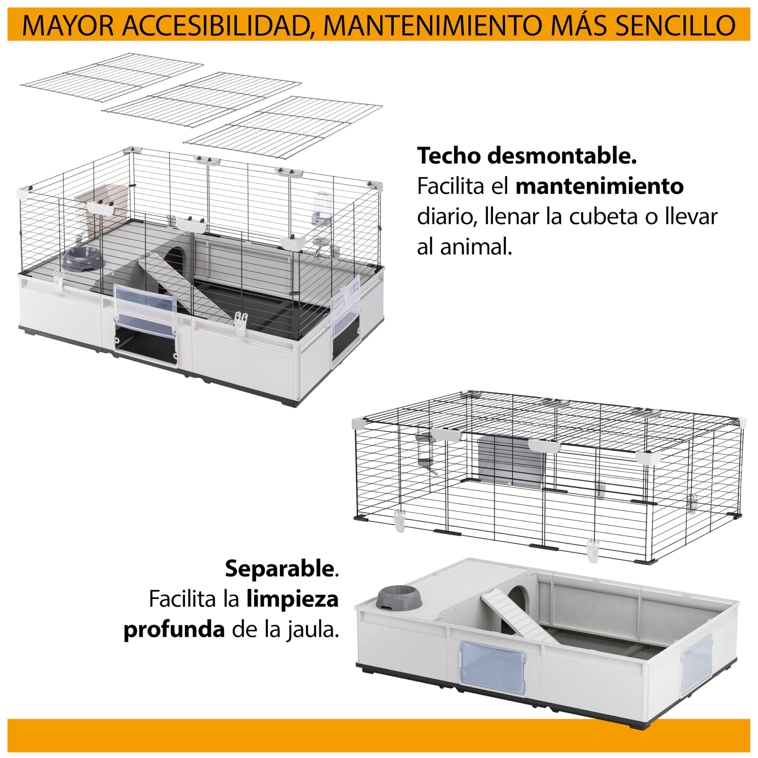 Ferplast Jaula para Conejos, Conejillos de Indias, Cobaya, Espaciosa y Modular 2, con Accesorios, Extensible, Fácil Mantenimiento, Modular 2, 109 x 72 x h 56 cm