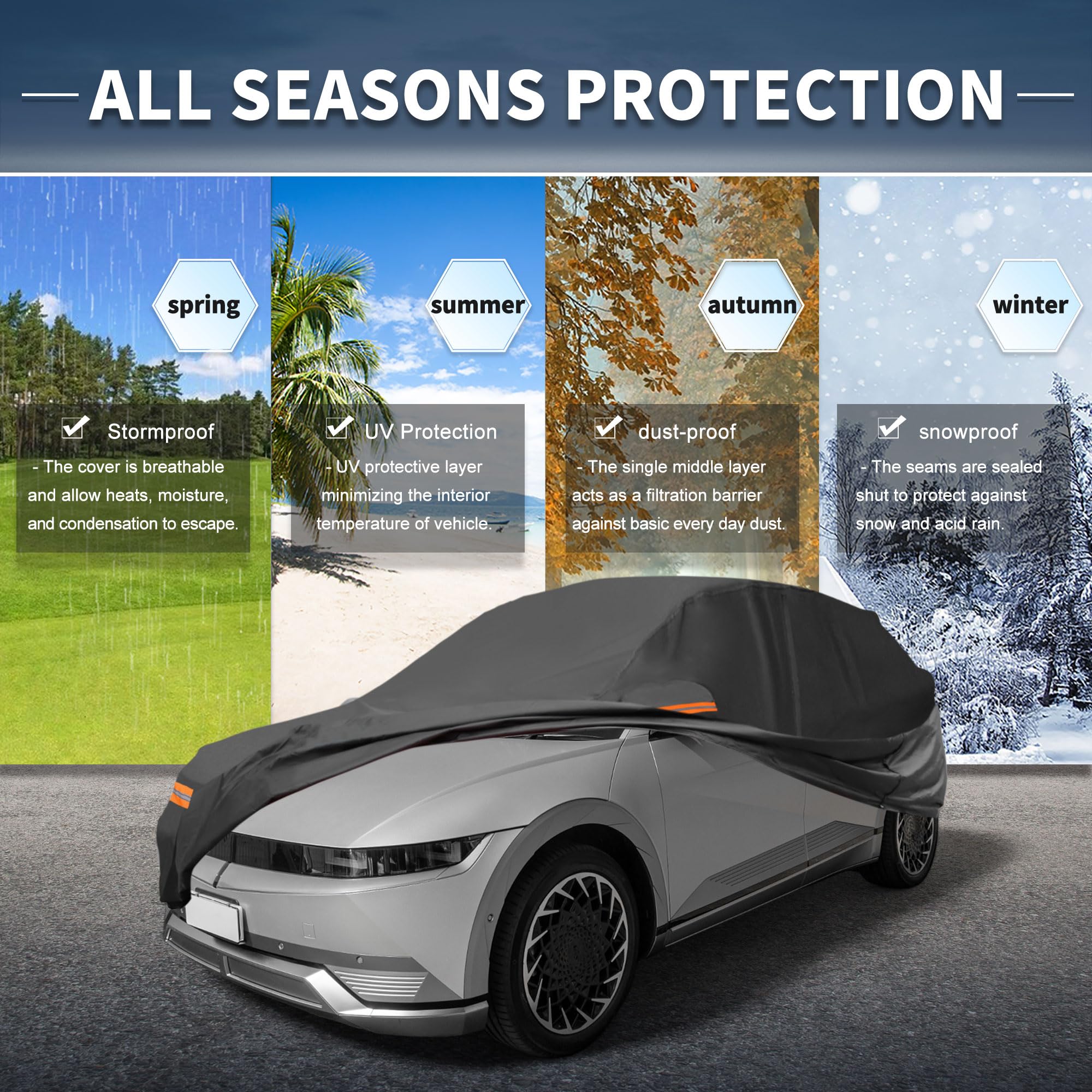 X AUTOHAUX Car Cover Outdoor Waterproof Sun Rain Snow Hail Protection with Left Side Door Zipper 210D-PU for — view 2