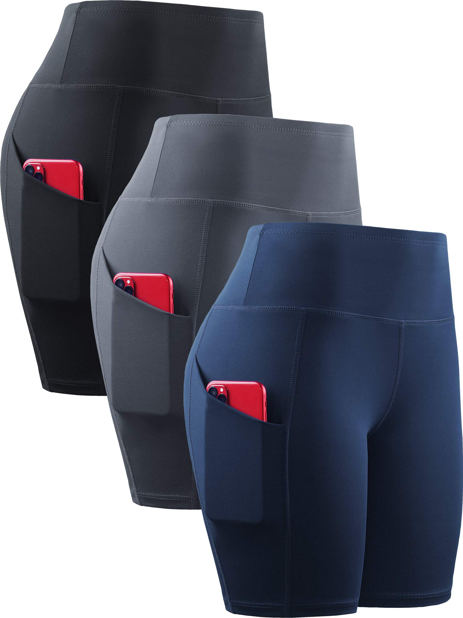 NELEUSWomen's High Waist Yoga Shorts Tummy Control Workout Running Compression Shorts with Pocket