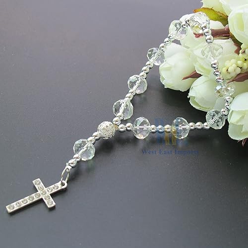 Miniatura 5 de WE 12 pulseras de rosario de cristal transparente con cruz de diamantes de imitación con bolsas decoradas, recuerdo de bautizo, recuerdo de boda