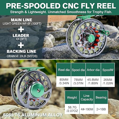 Miniatura 5 de Goture Fly Fishing Rod and Reel Combo with Fly Rod & Gear Case, 9FT 4-Piece Fly Rod, Pre-Spooled Reel, Fly Line, Flies, Leader, Tippet, Forceps, B: