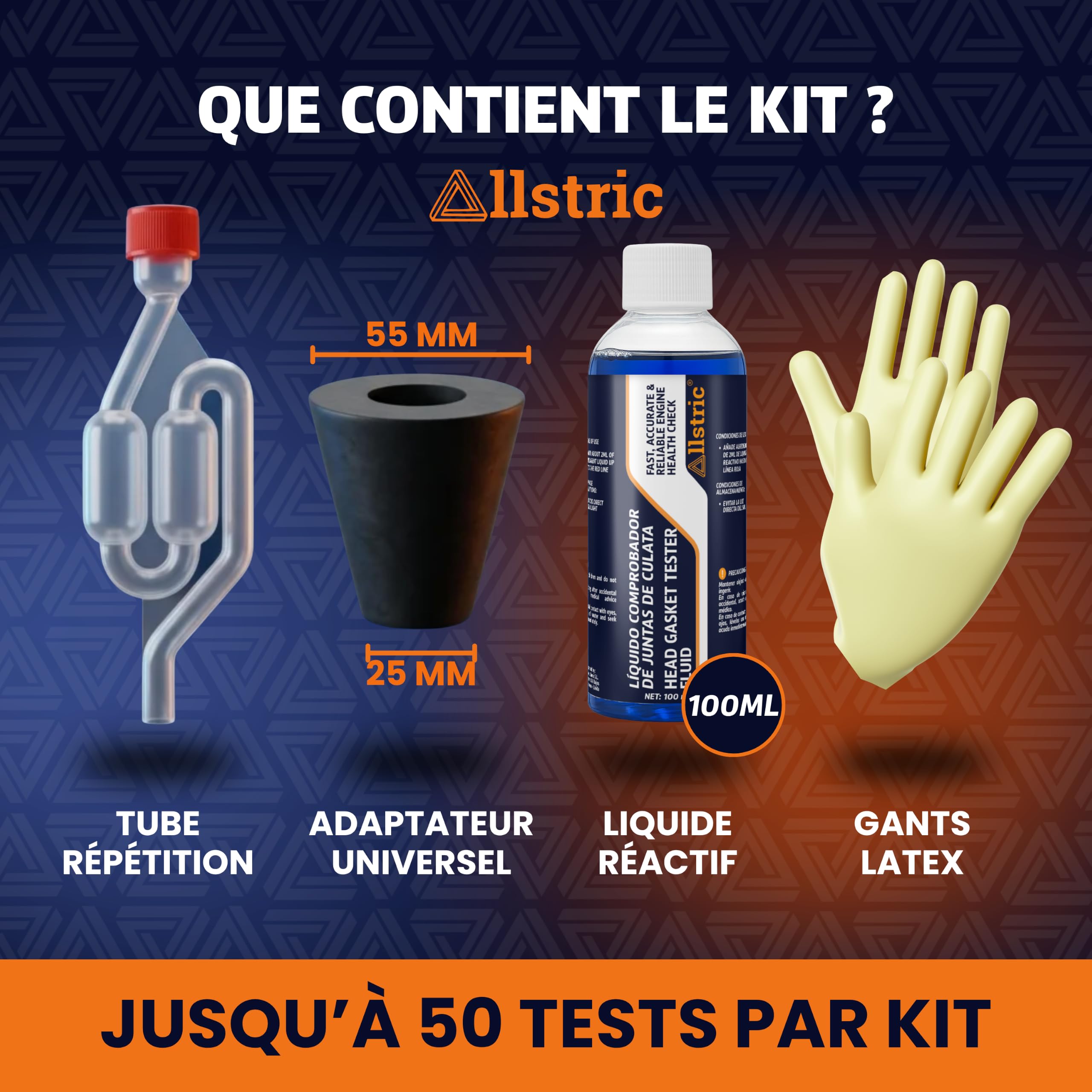 Test CO2 Joint de Culasse | Testeur Joint de Culasse pour Voiture & Moteur | Kit Universel 50 Tests avec Liquide Réactif | Testeur Liquide de Refroidissement & Block Tester
