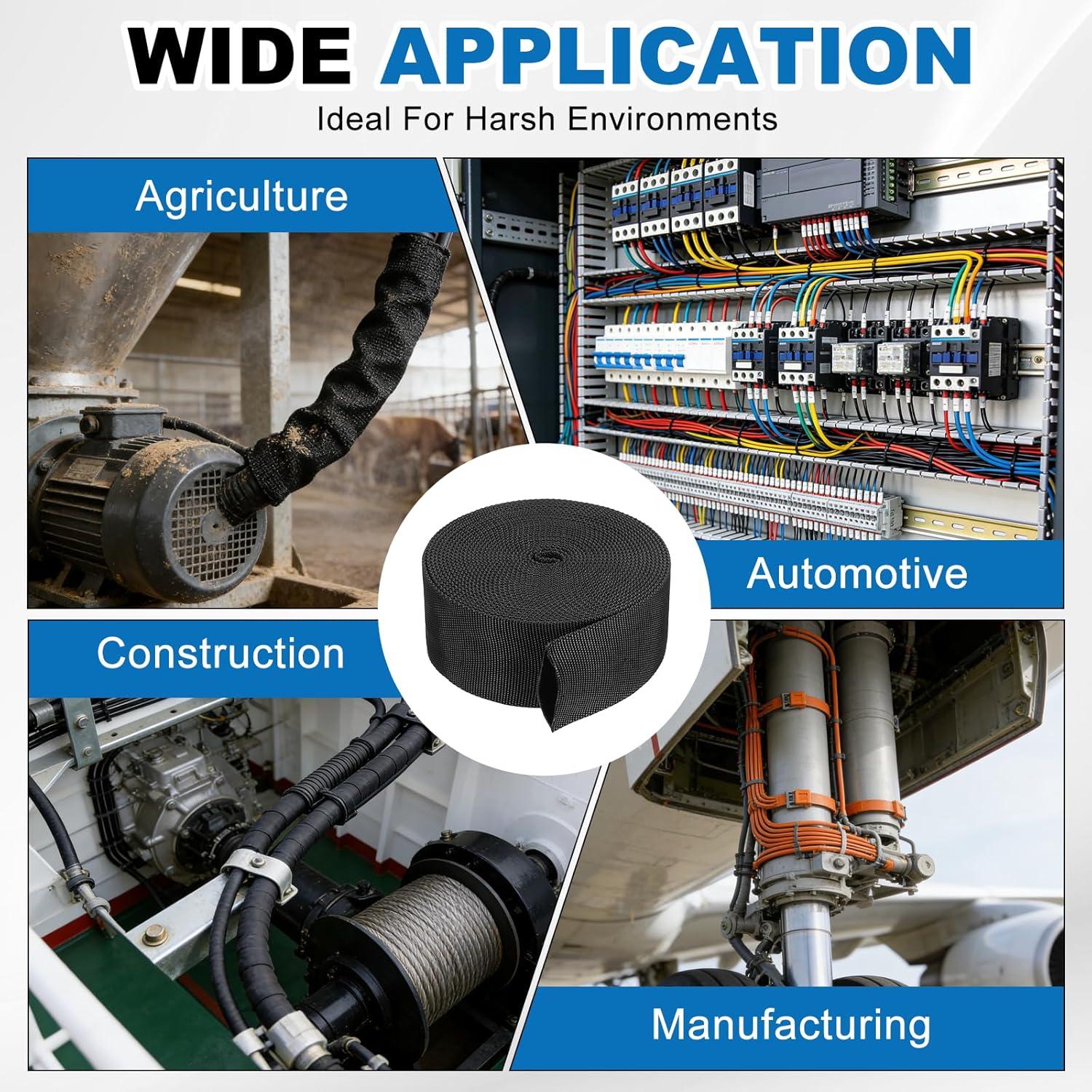 HARFINGTON Nylon Protective Hose Sleeve 1.5" ID 20FT Cable Cover Sheath Hydraulic Hose Protector Wrap for Welding Cord Tig Torch Hydraulic, Black