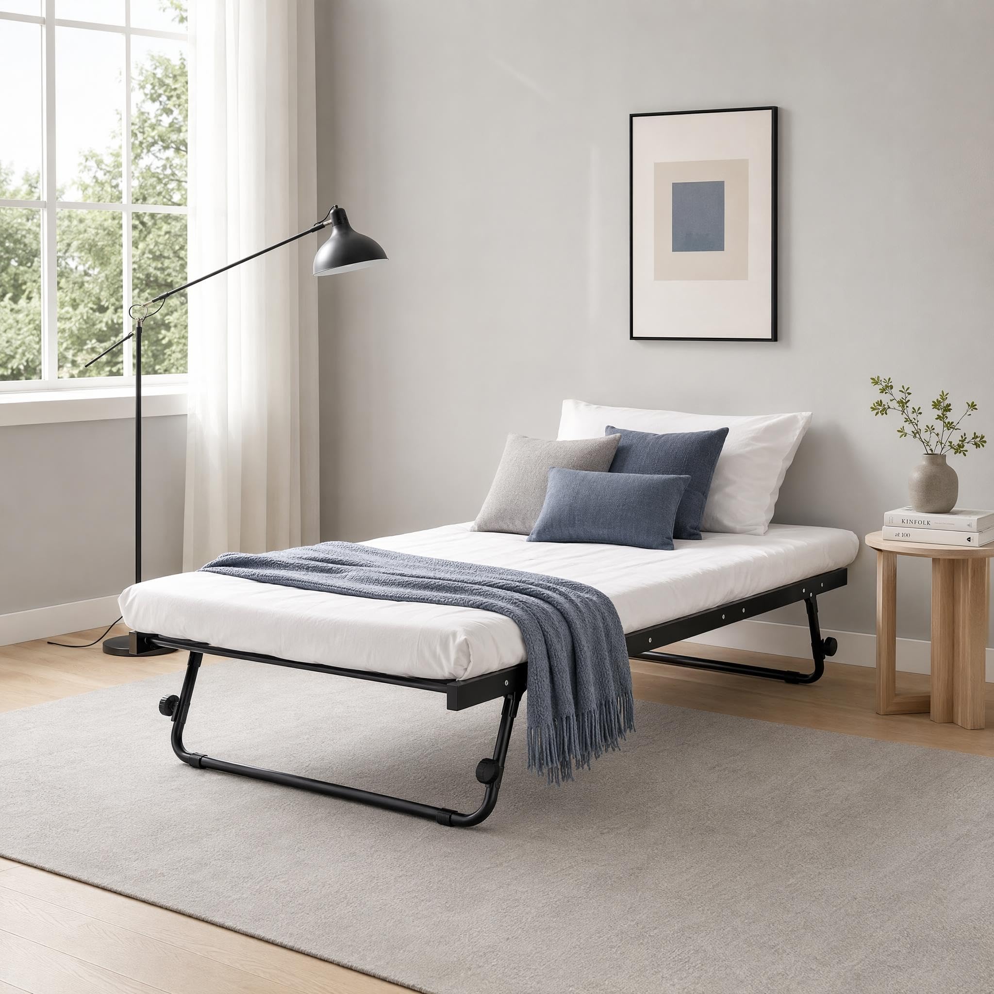 Panana Metal Trundle Bed Frame with Wheels,Pull Out Underbed Guest Bed with Metal Slat Support (Black, Trundle Only) โ image 1