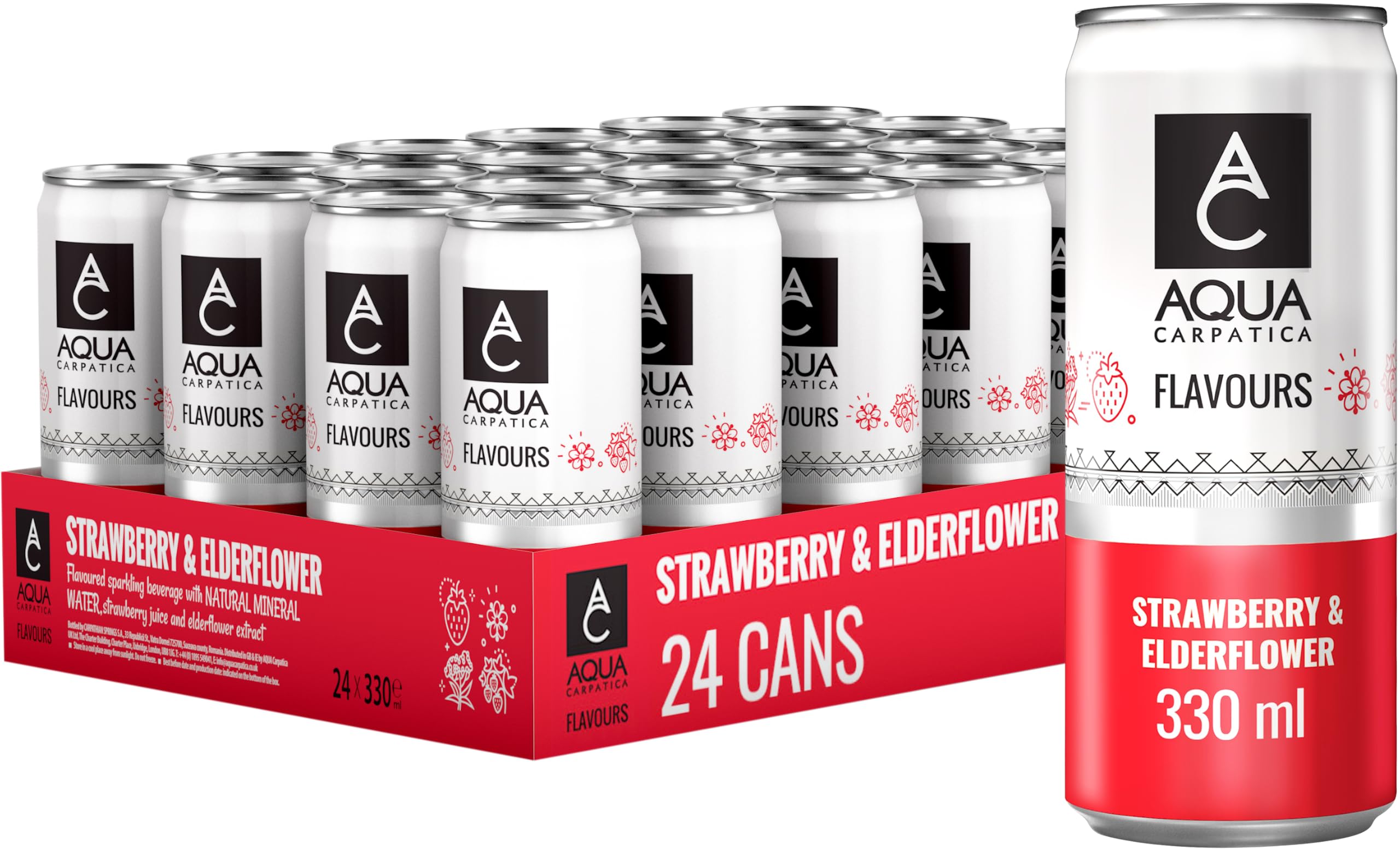 AQUA Carpatica Flavoured Sparkling Water Strawberry & Elderflower 24x 330ml