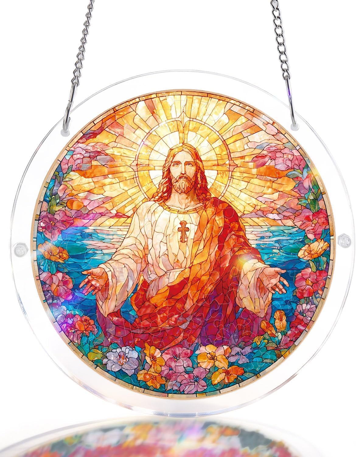 Acrylic Puzzles Suncatcher, Holy Light of Jesus Puzzle, Acrylic Suncatcher Puzzles for Doors Garden, Mother's Day Christmas Birthday Gifts for Women Men (L - 8.9 * 8.9in)