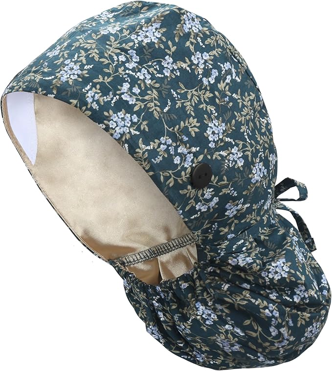 Adjustable Working Cap with Button, Cotton Working Hat Sweatband with Ponytail Pocket Elastic Tie