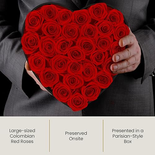 Miniatura 6 de The Eternity Rose Rosas preservadas de 30 piezas en una caja de regalo de lujo, rosas reales en caja negra de corazón, un regalo de San Valentín tan