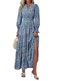 Women&apos;s Floral Maxi Dress 2025 Fall Long Sleeve V Neck Casual A Line Long Flowy Boho Party Dresses