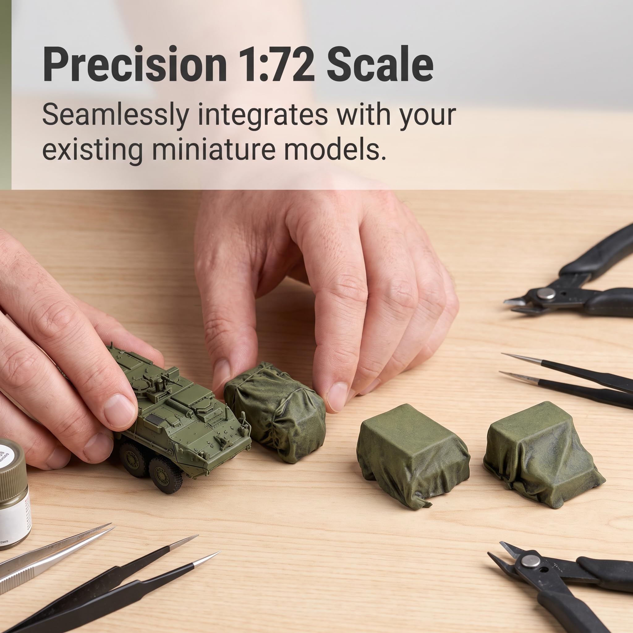 Accessori diorama 1:72 per modellismo militare, modelli statici pre-dipinti, Pacchetto di 16 pezzi, smontati, levigati e pre-colorati
