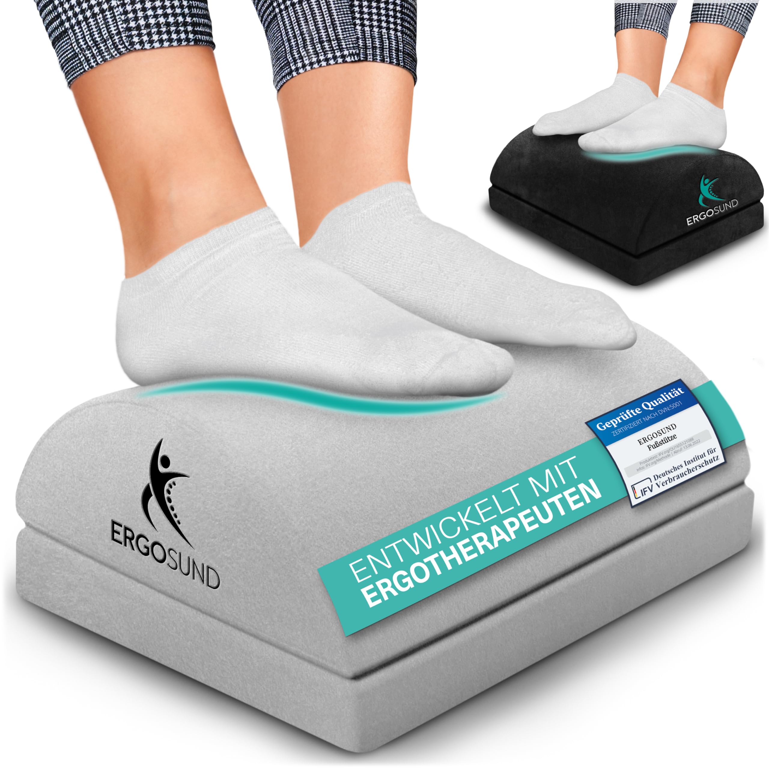 ERGOSUND Fußstütze Schreibtisch [TESTSIEGER], Premium Schaumstoffkern, Höhenverstellbare Fußbank [rutschfest] Ergonomische Fußablage Schreibtisch, Homeoffice Büro Zubehör Fußhocker Footrest Fussstütze
