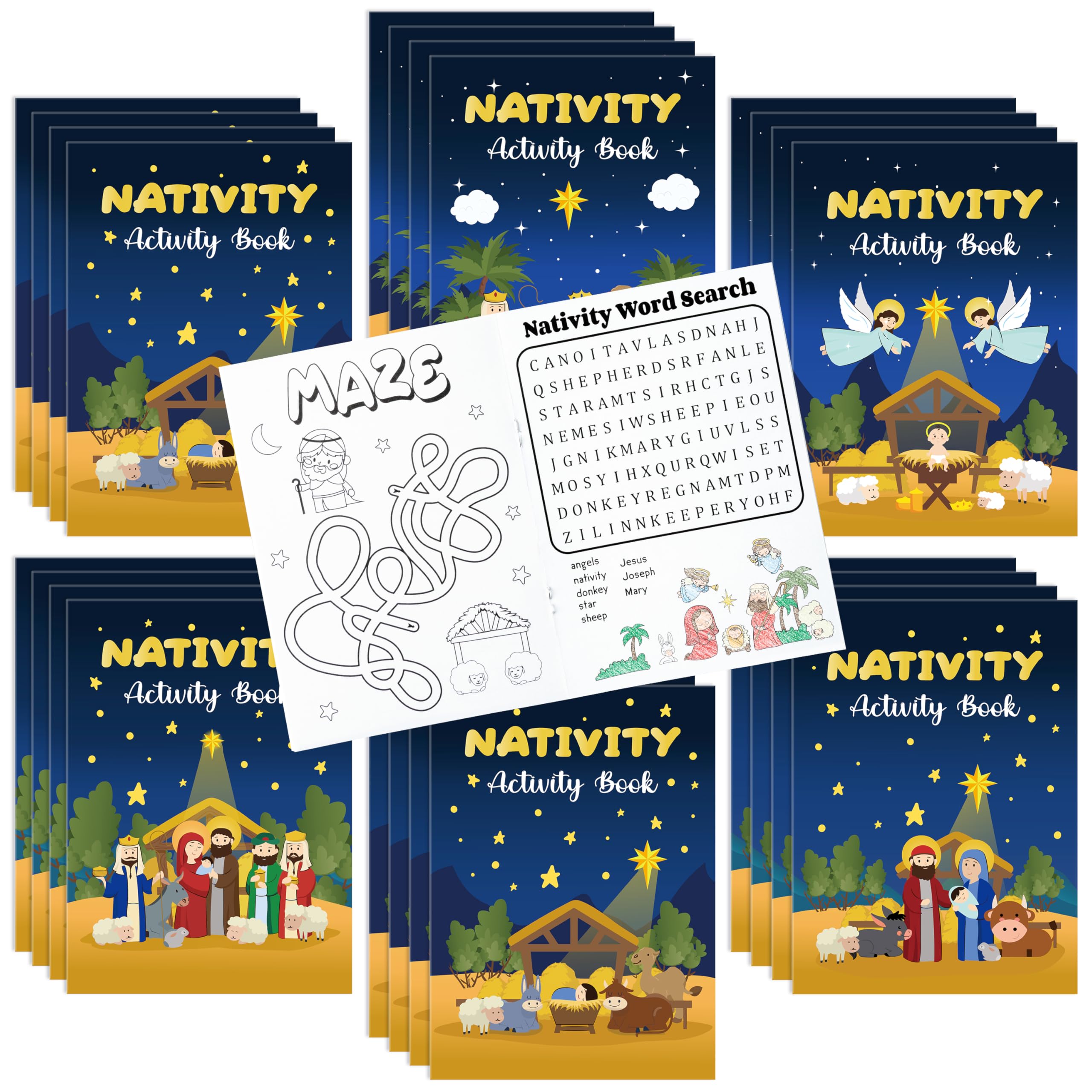2OOYA 24PCS Nativity Coloring Books for Kids, Merry Christmas Coloring Games Books Bulk, Mazes & Word Search Games for Xmas Stocking Fillers, Party Goodie Bag Stuffers, Educational Gifts School Prizes — image 1